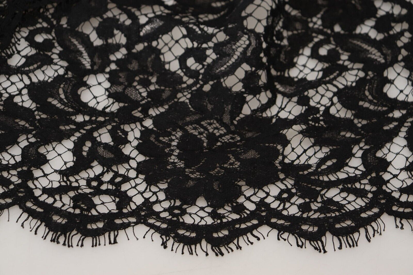 Mini-robe droite en coton noir et dentelle florale Dolce & Gabbana