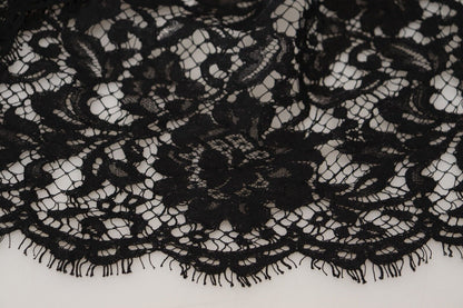 Mini-robe droite en coton noir et dentelle florale Dolce & Gabbana