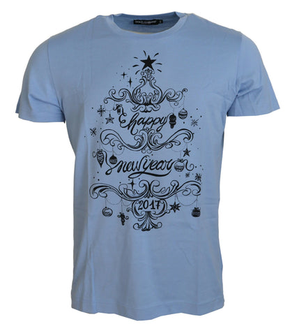 T-shirt en coton Dolce & Gabbana Light Blue Happy New Year 2017