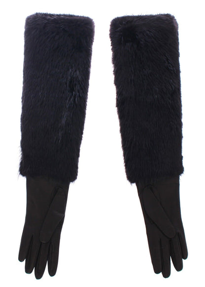 Mitaines longues Dolce & Gabbana en fourrure de castor noire et cuir d'agneau