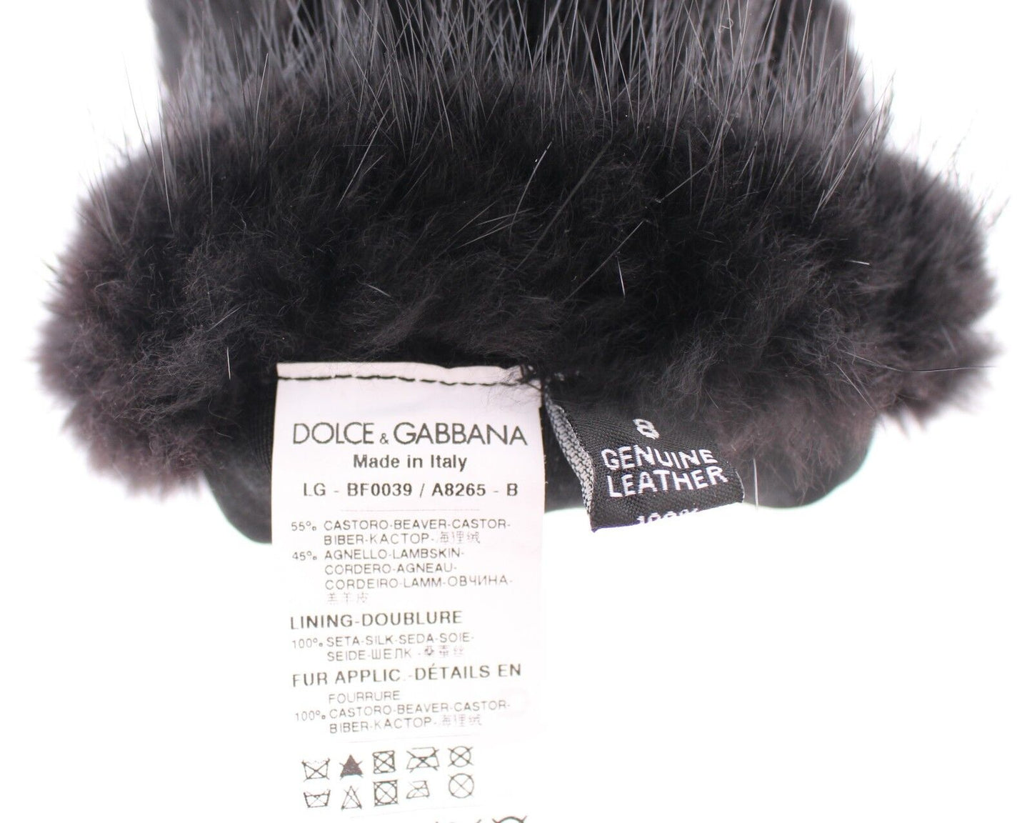 Mitaines longues Dolce & Gabbana en fourrure de castor noire et cuir d'agneau