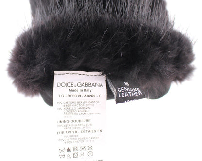 Mitaines longues Dolce & Gabbana en fourrure de castor noire et cuir d'agneau