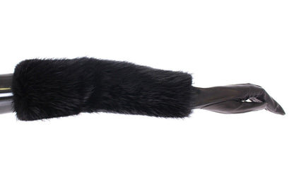 Mitaines longues Dolce & Gabbana en fourrure de castor noire et cuir d'agneau