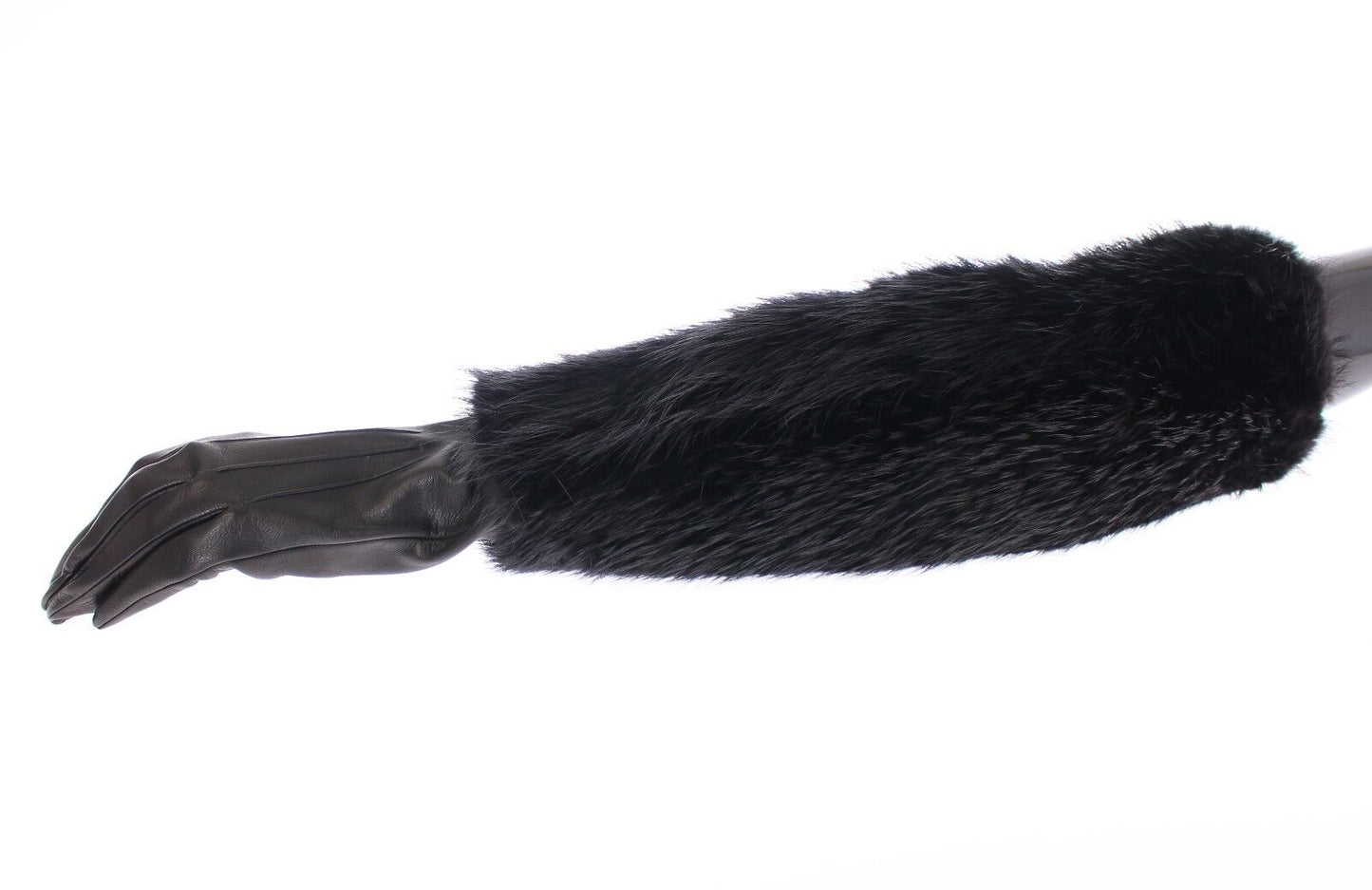 Mitaines longues Dolce & Gabbana en fourrure de castor noire et cuir d'agneau