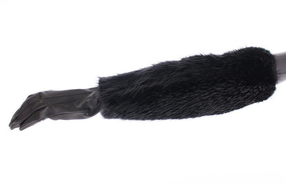 Mitaines longues Dolce & Gabbana en fourrure de castor noire et cuir d'agneau
