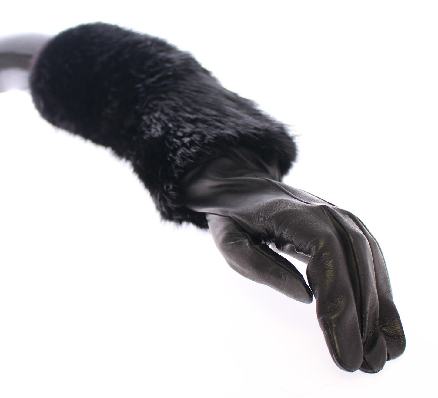 Mitaines longues Dolce & Gabbana en fourrure de castor noire et cuir d'agneau