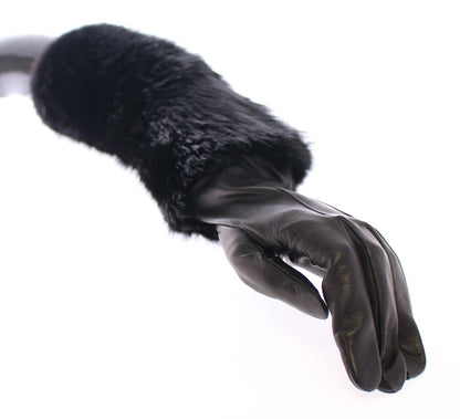 Mitaines longues Dolce & Gabbana en fourrure de castor noire et cuir d'agneau