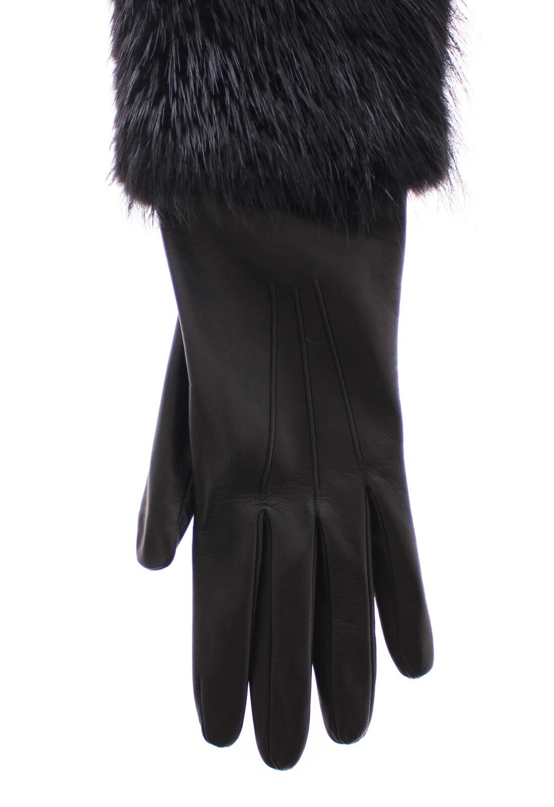 Mitaines longues Dolce & Gabbana en fourrure de castor noire et cuir d'agneau