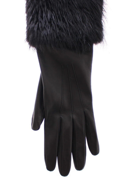 Mitaines longues Dolce & Gabbana en fourrure de castor noire et cuir d'agneau