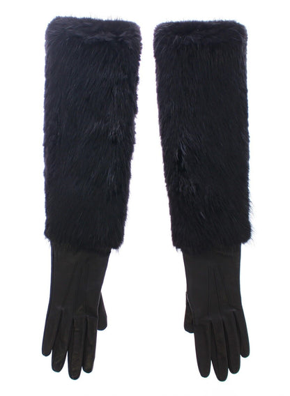 Mitaines longues Dolce & Gabbana en fourrure de castor noire et cuir d'agneau