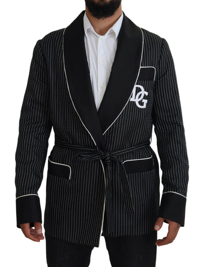 Dolce & Gabbana Blazer homme noir à rayures et patch DG
