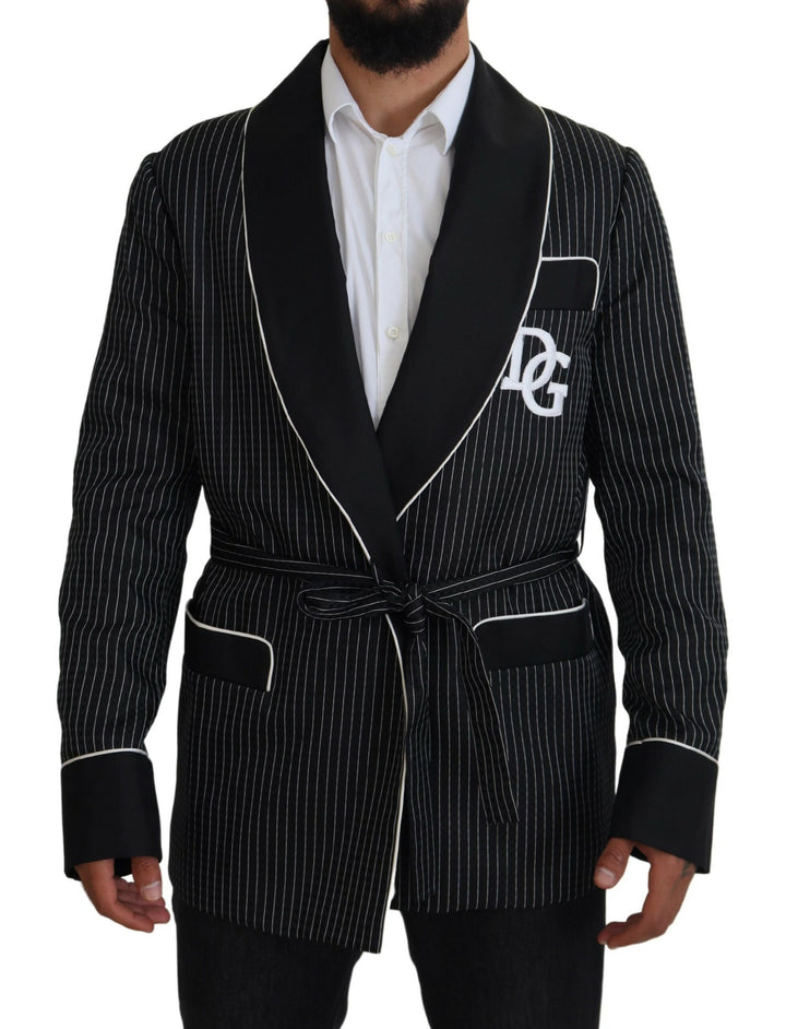 Dolce & Gabbana Chaqueta de hombre con raya, parche DG y bata negra