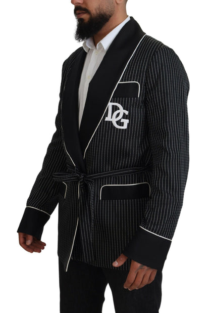 Dolce & Gabbana Blazer homme noir à rayures et patch DG