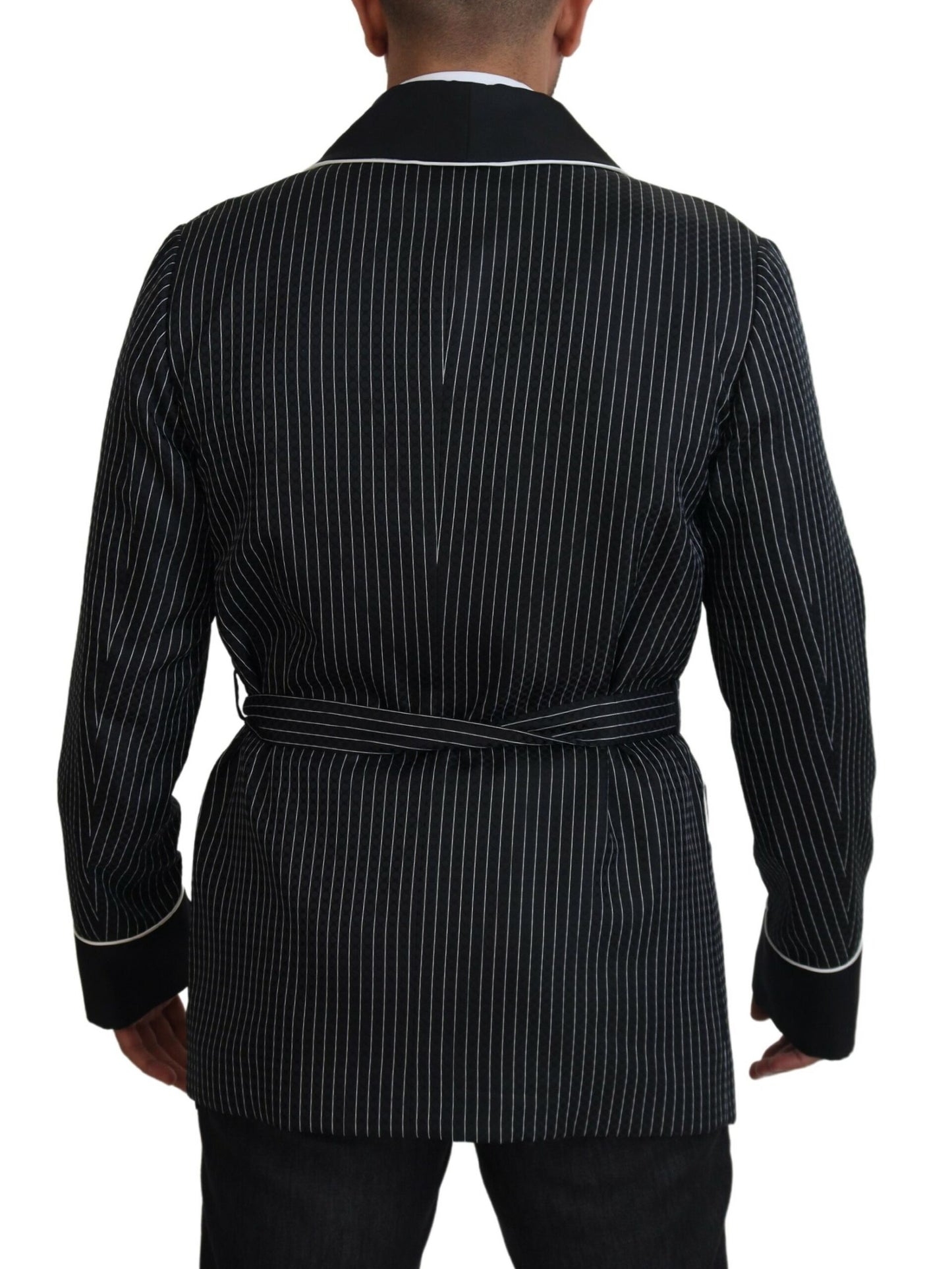 Dolce & Gabbana Blazer homme noir à rayures et patch DG