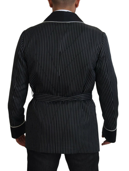 Dolce & Gabbana Blazer homme noir à rayures et patch DG