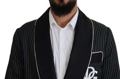 Dolce & Gabbana Blazer homme noir à rayures et patch DG