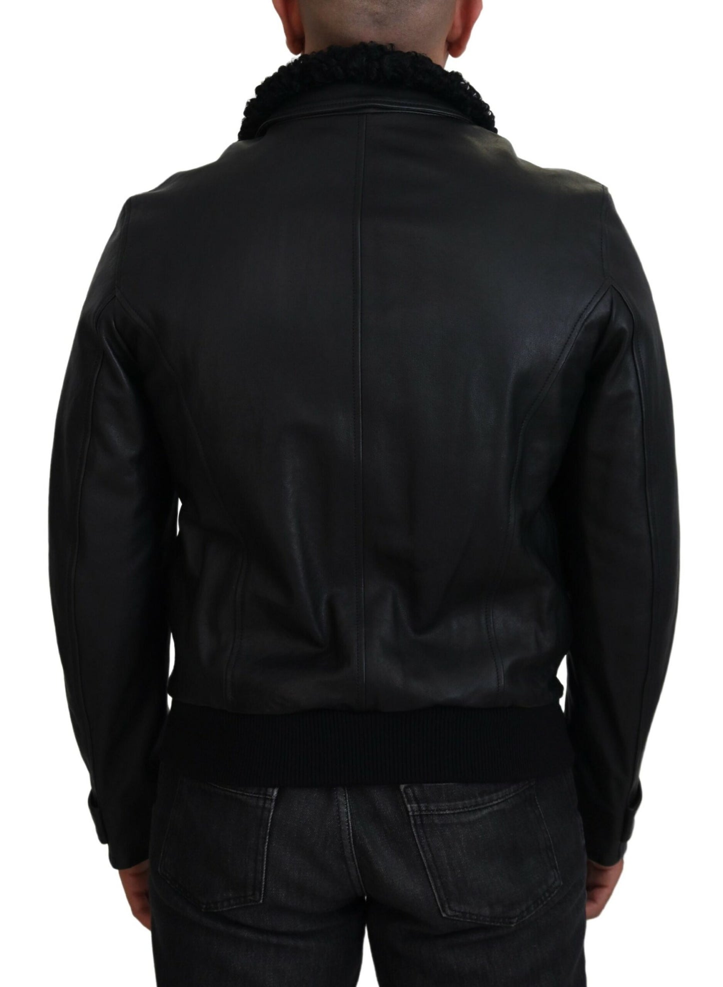 Manteau-veste col en cuir d'agneau noir homme Dolce & Gabbana