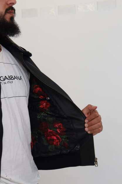 Manteau-veste col en cuir d'agneau noir homme Dolce & Gabbana