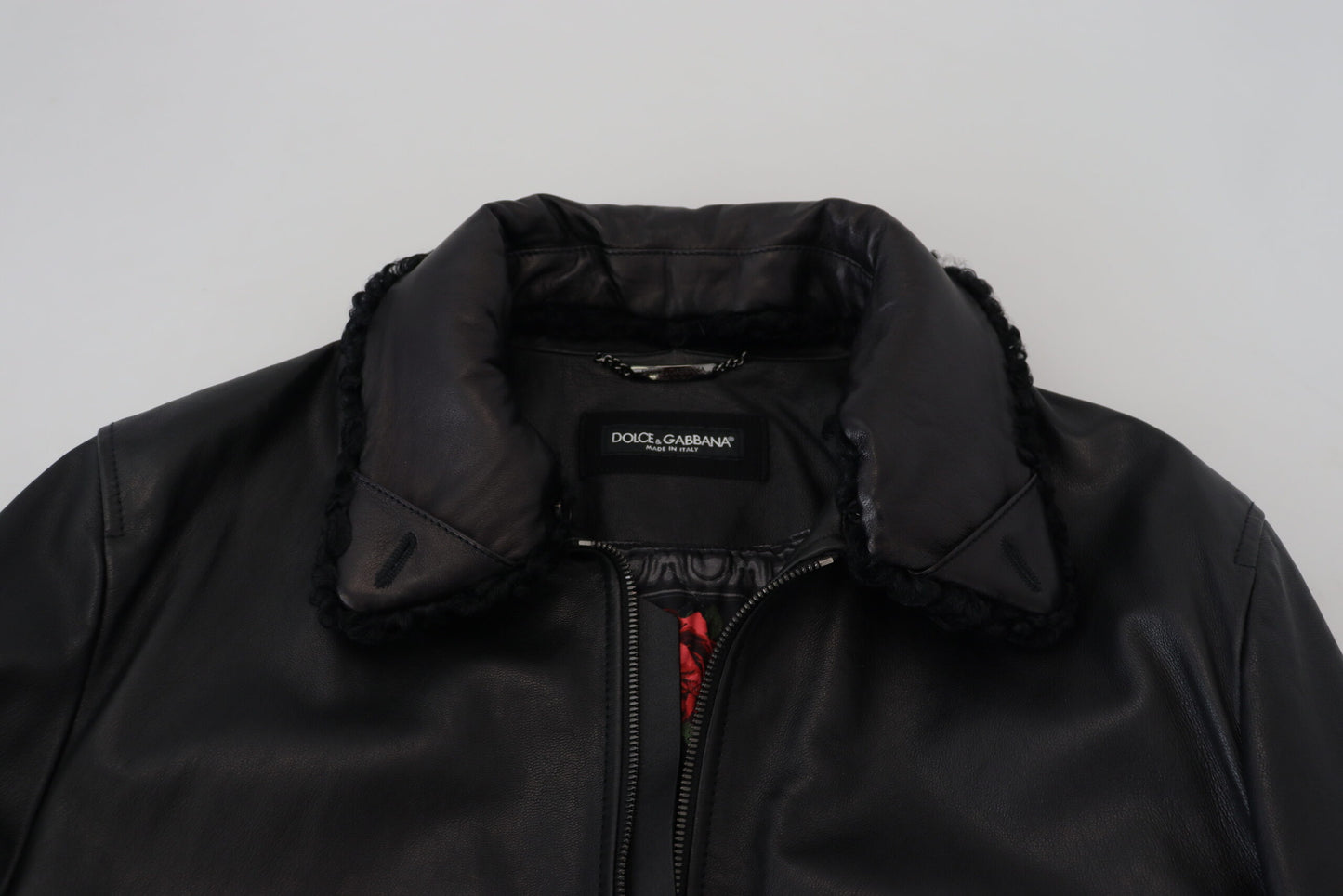 Manteau-veste col en cuir d'agneau noir homme Dolce & Gabbana