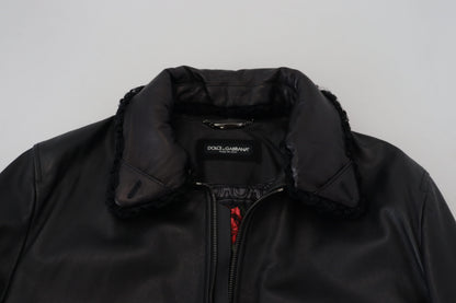Manteau-veste col en cuir d'agneau noir homme Dolce & Gabbana