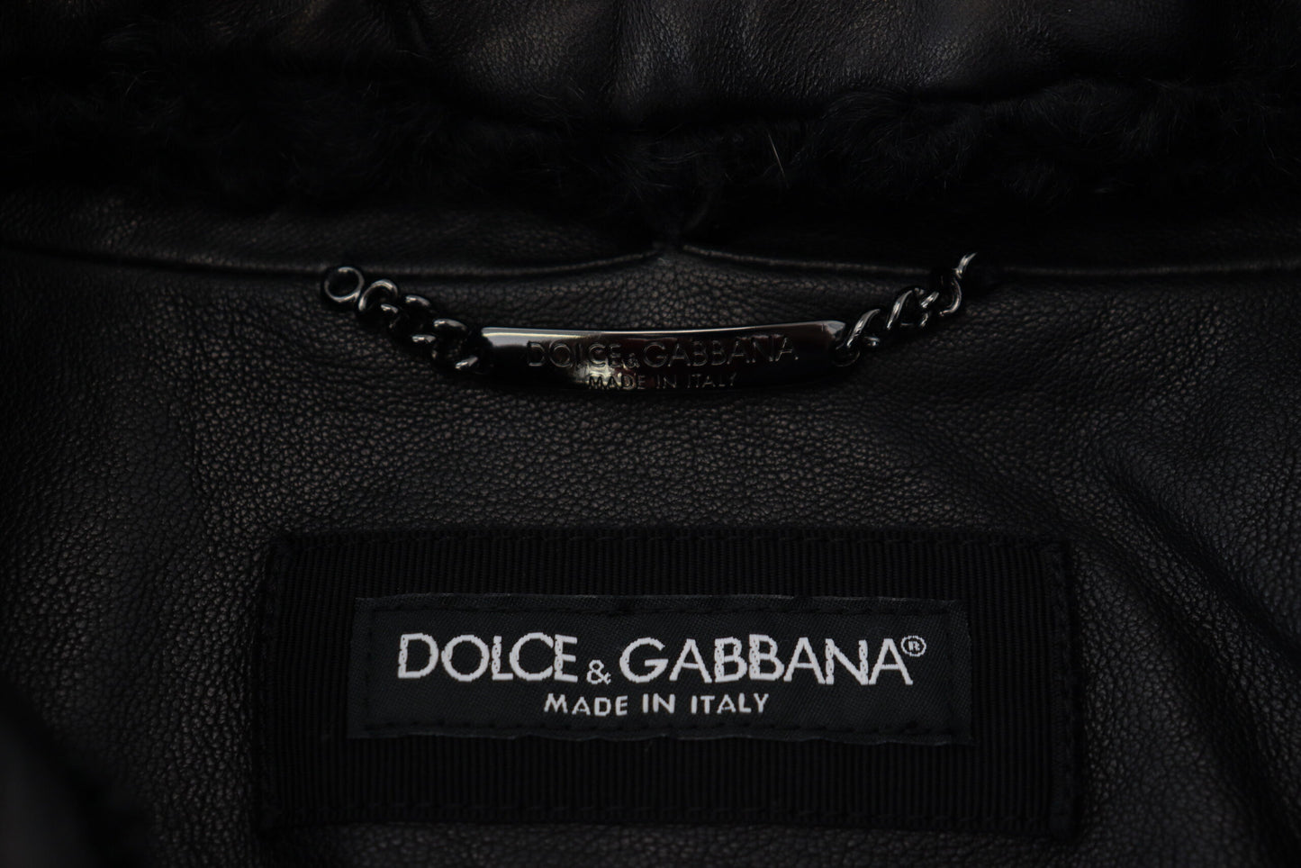 Manteau-veste col en cuir d'agneau noir homme Dolce & Gabbana