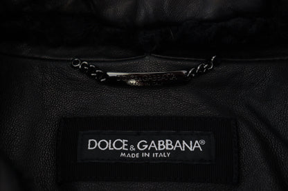 Manteau-veste col en cuir d'agneau noir homme Dolce & Gabbana