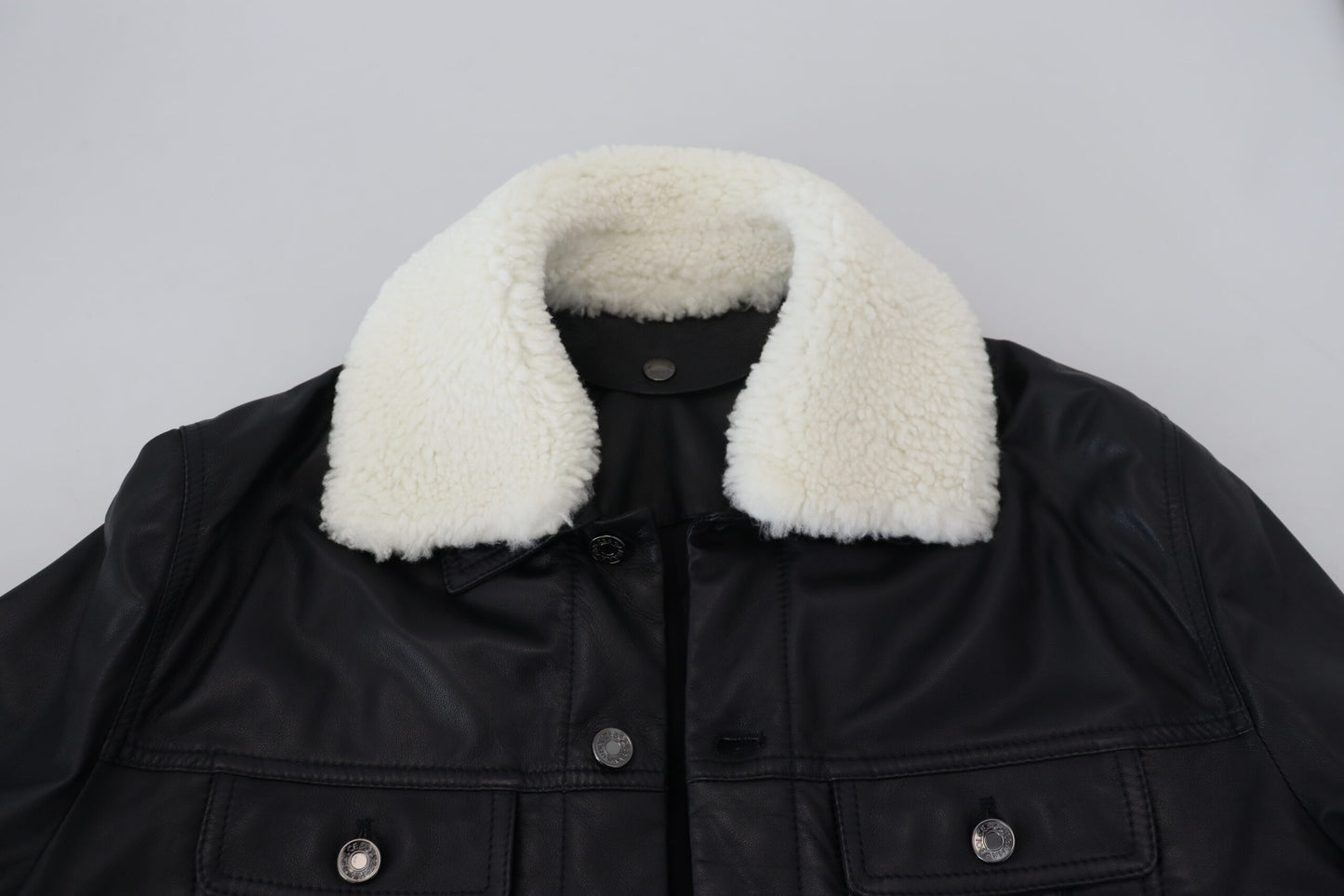 Manteau veste en cuir d'agneau noir avec col pour homme Dolce & Gabbana