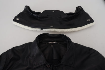 Manteau veste en cuir d'agneau noir avec col pour homme Dolce & Gabbana