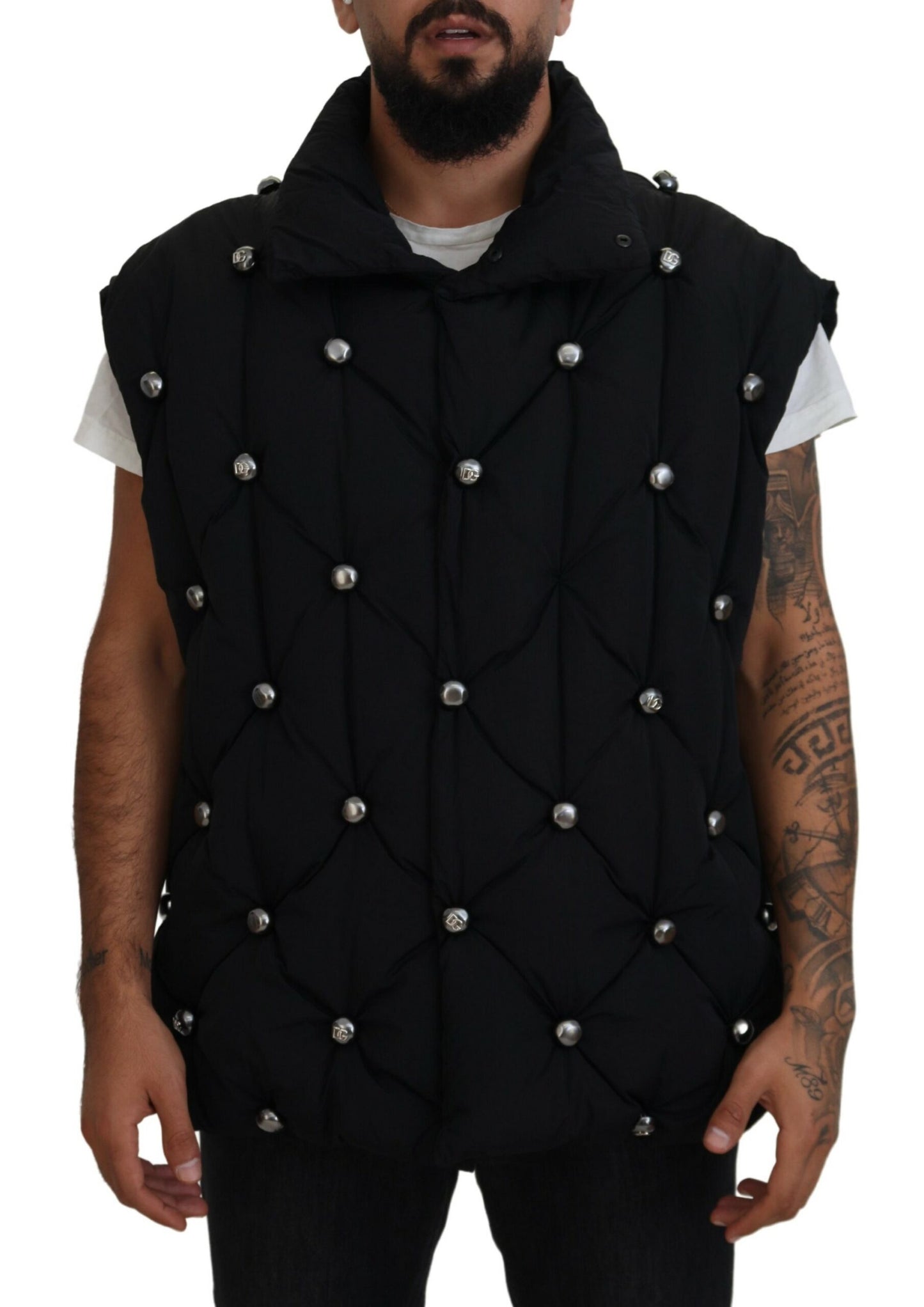 Veste sans manches noire Dolce & Gabbana avec ornements métalliques DG