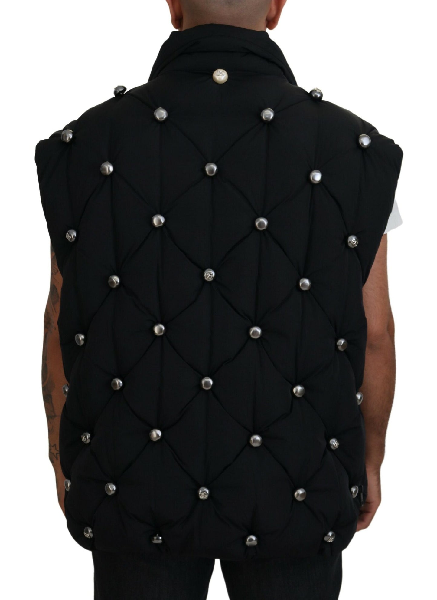 Veste sans manches noire Dolce & Gabbana avec ornements métalliques DG