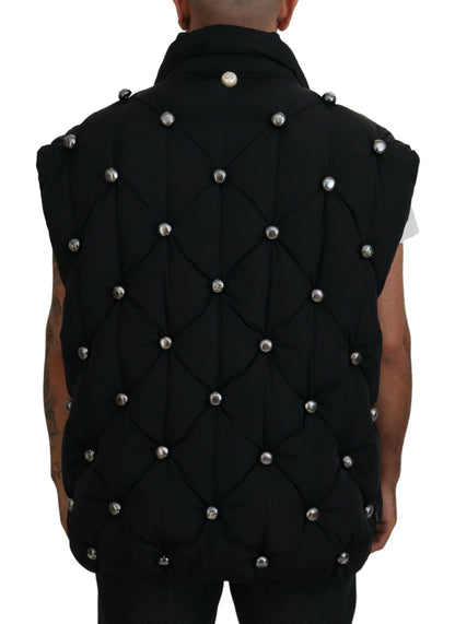 Veste sans manches noire Dolce & Gabbana avec ornements métalliques DG