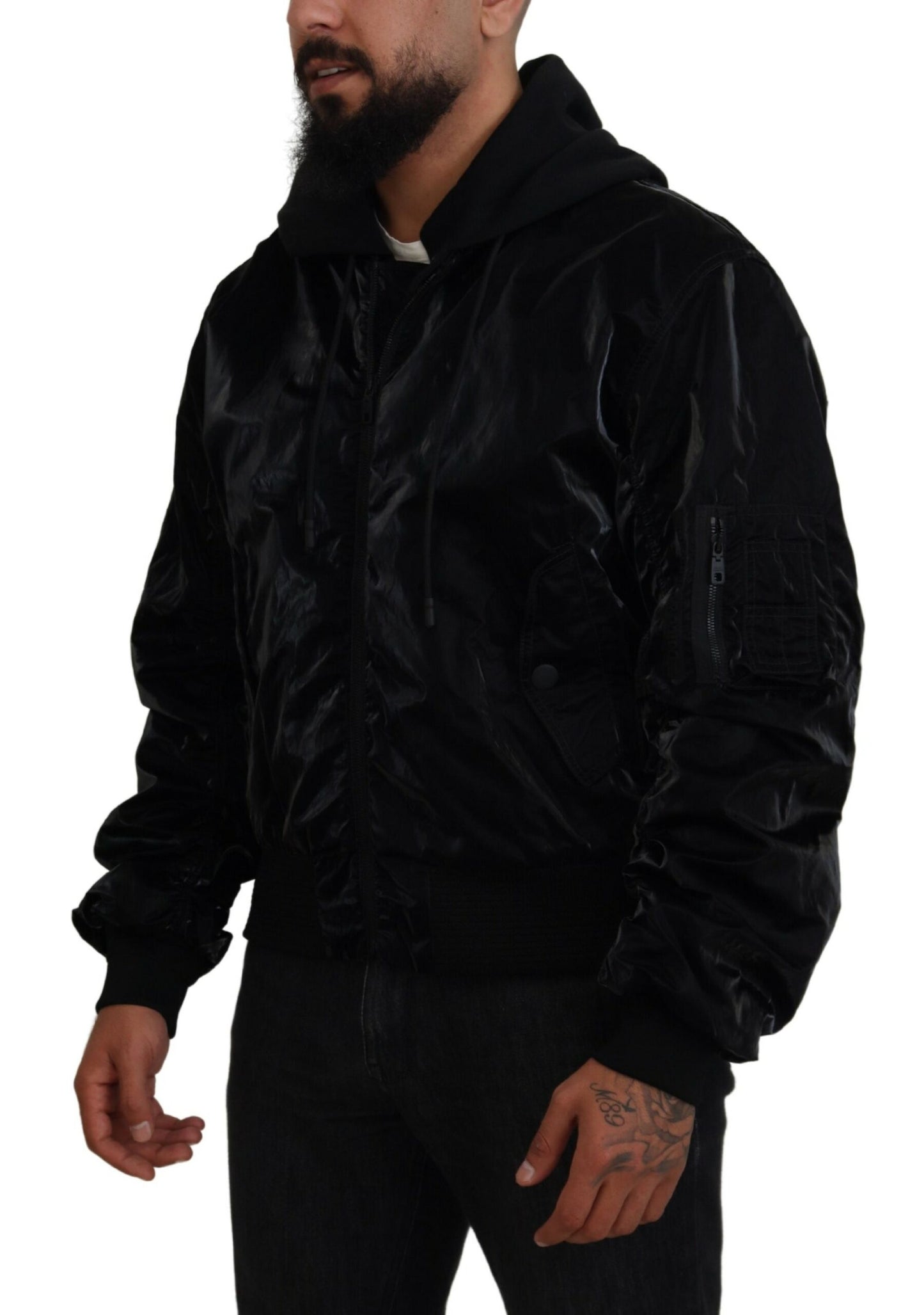 Blouson Bomber Dolce & Gabbana Noir en Nylon à Capuche et Fermeture Éclair Intégrale