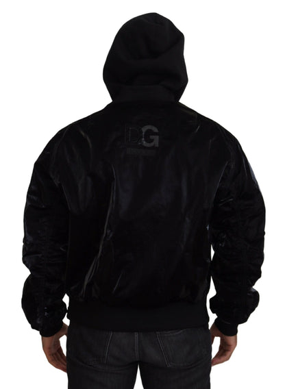 Blouson Bomber Dolce & Gabbana Noir en Nylon à Capuche et Fermeture Éclair Intégrale