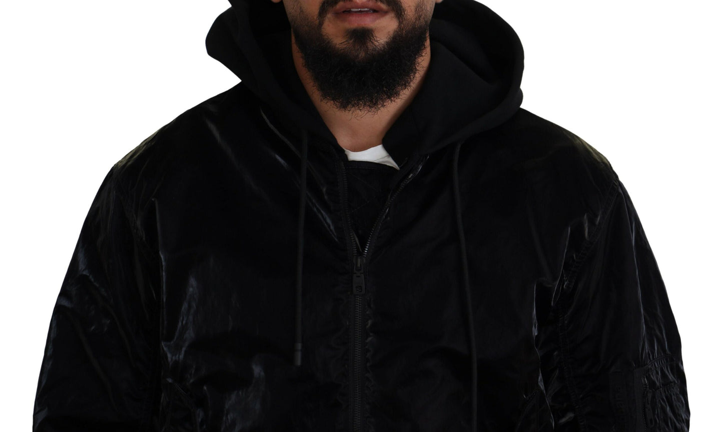 Blouson Bomber Dolce & Gabbana Noir en Nylon à Capuche et Fermeture Éclair Intégrale