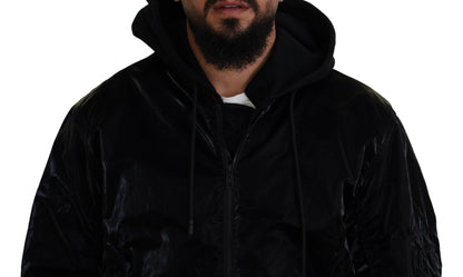 Blouson Bomber Dolce & Gabbana Noir en Nylon à Capuche et Fermeture Éclair Intégrale