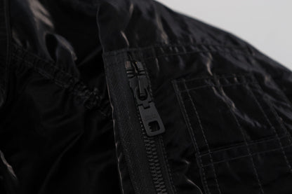 Blouson Bomber Dolce & Gabbana Noir en Nylon à Capuche et Fermeture Éclair Intégrale