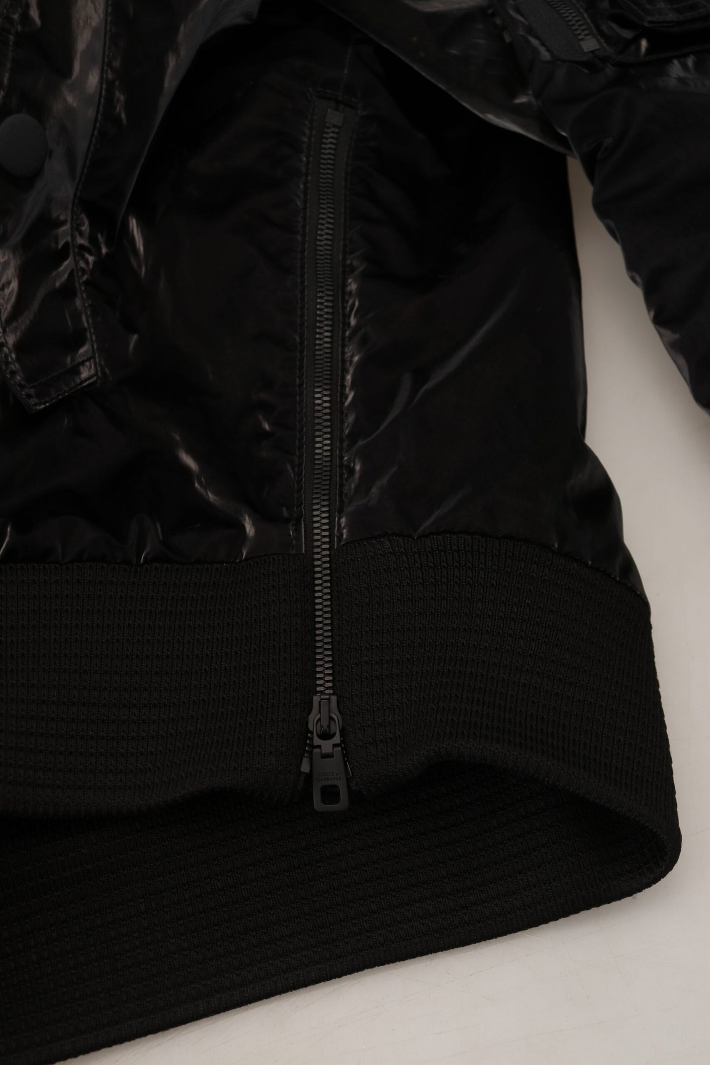 Blouson Bomber Dolce & Gabbana Noir en Nylon à Capuche et Fermeture Éclair Intégrale