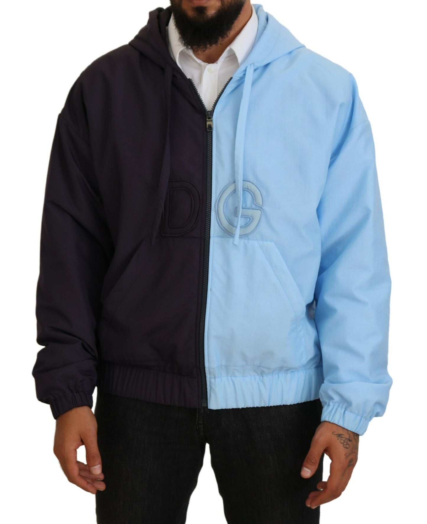 Veste homme Dolce & Gabbana noire et bleue DG à capuche entièrement zippée