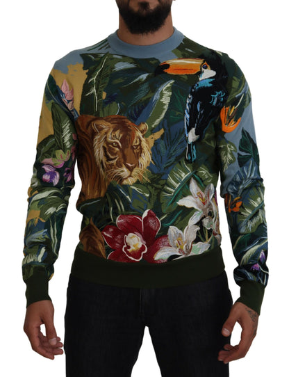 Pull Dolce & Gabbana en laine multicolore motif jungle avec logo