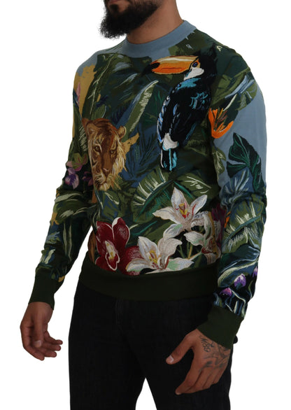 Pull Dolce & Gabbana en laine multicolore motif jungle avec logo