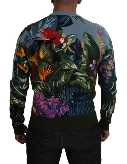 Pull Dolce & Gabbana en laine multicolore motif jungle avec logo