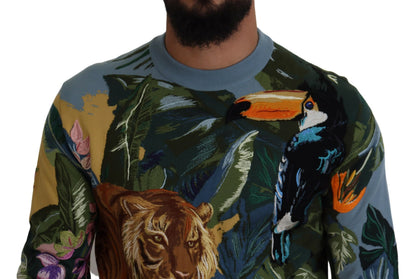 Pull Dolce & Gabbana en laine multicolore motif jungle avec logo