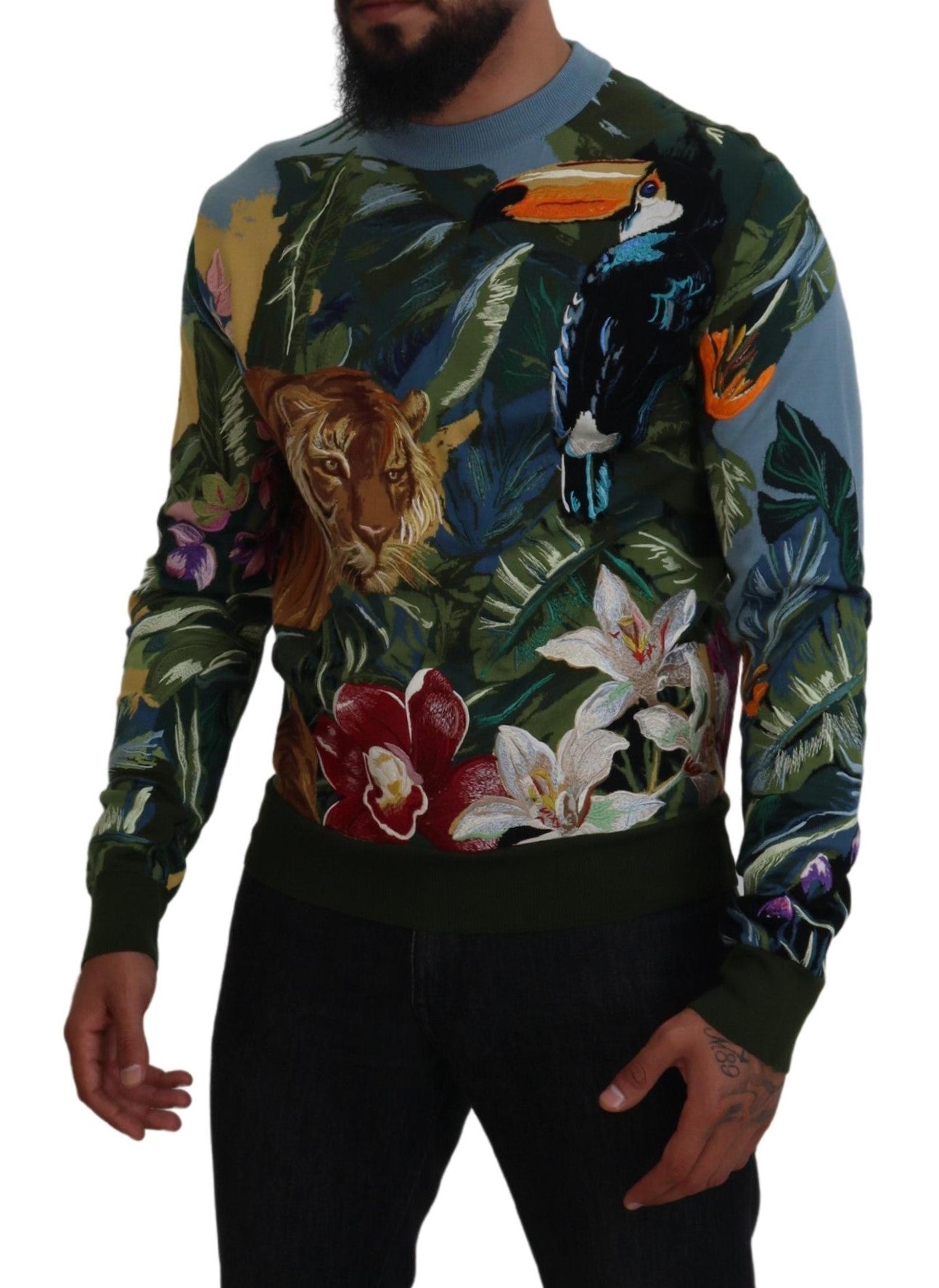 Pull Dolce & Gabbana en laine multicolore motif jungle avec logo