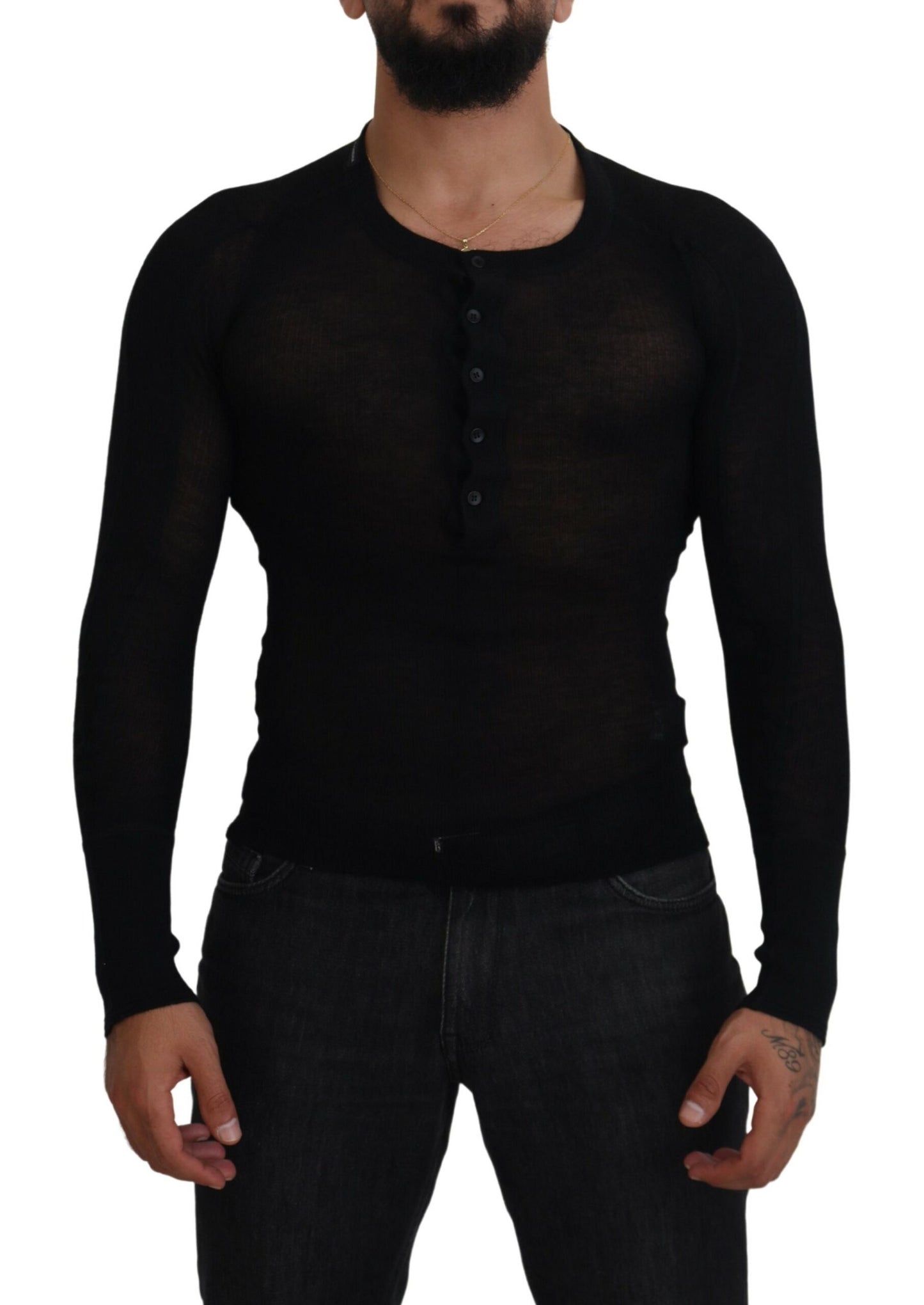 Pull-over en cachemire noir boutonné Dolce & Gabbana