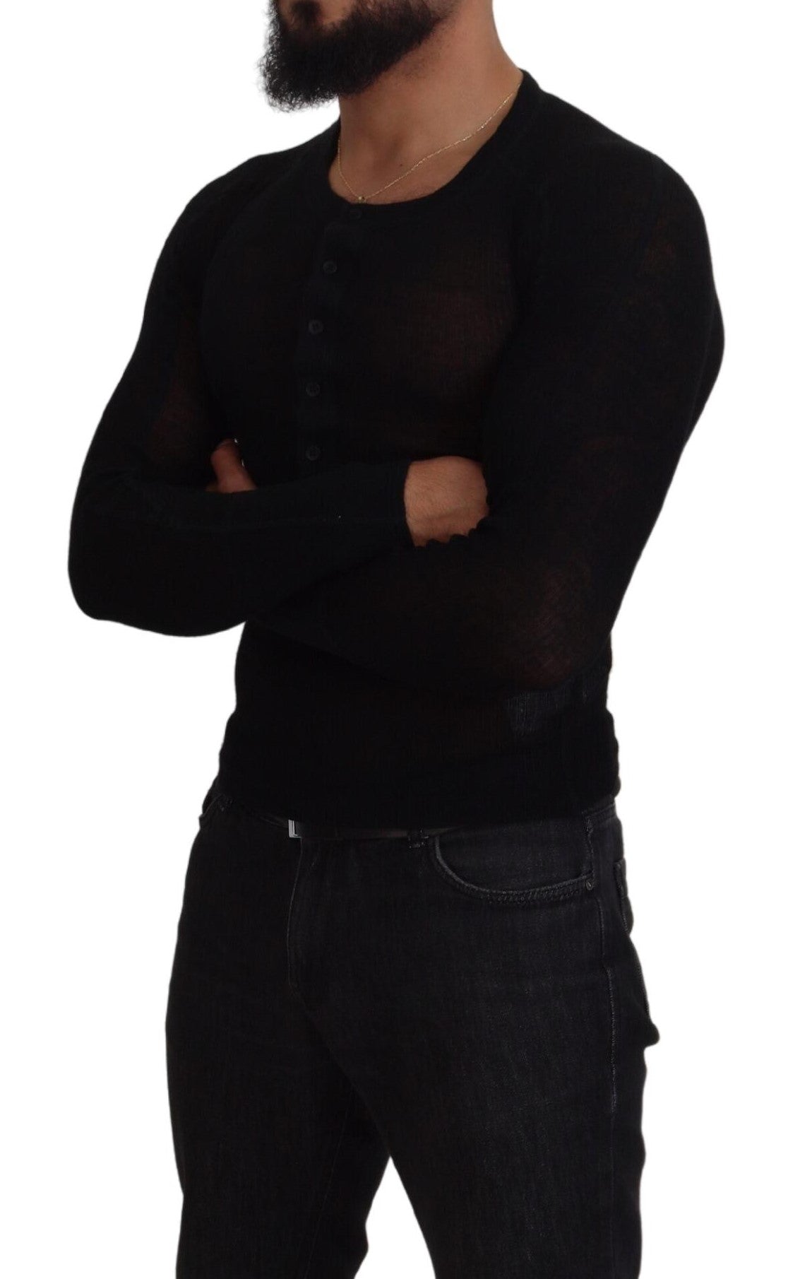 Pull-over en cachemire noir boutonné Dolce & Gabbana