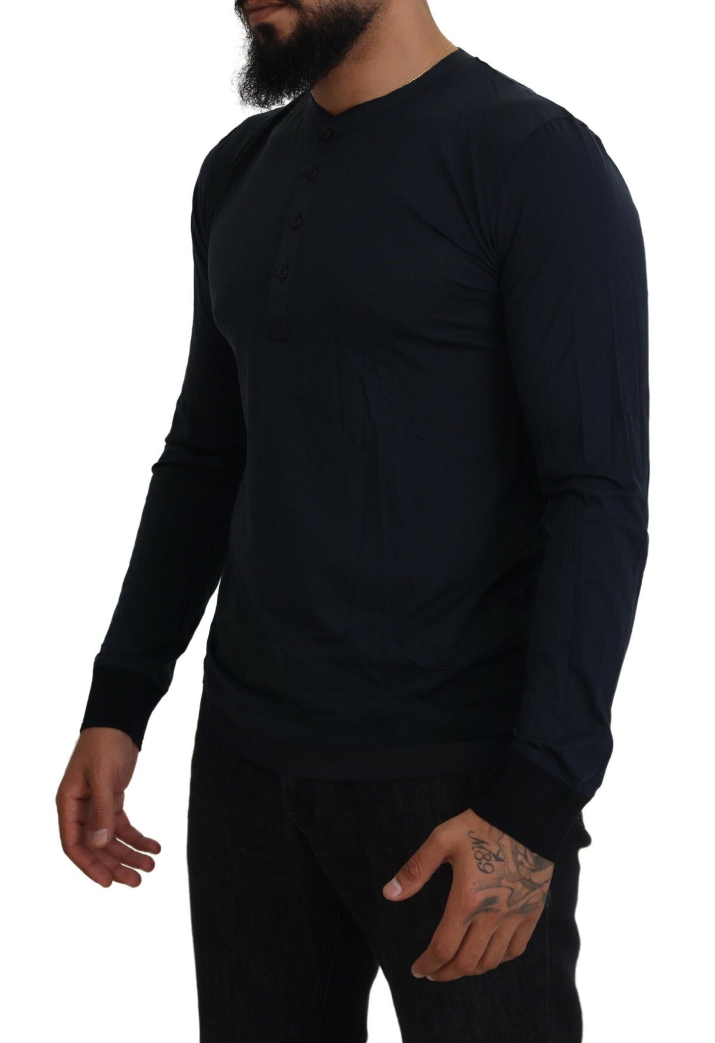 Pull Dolce & Gabbana en coton bleu à col rond et boutons