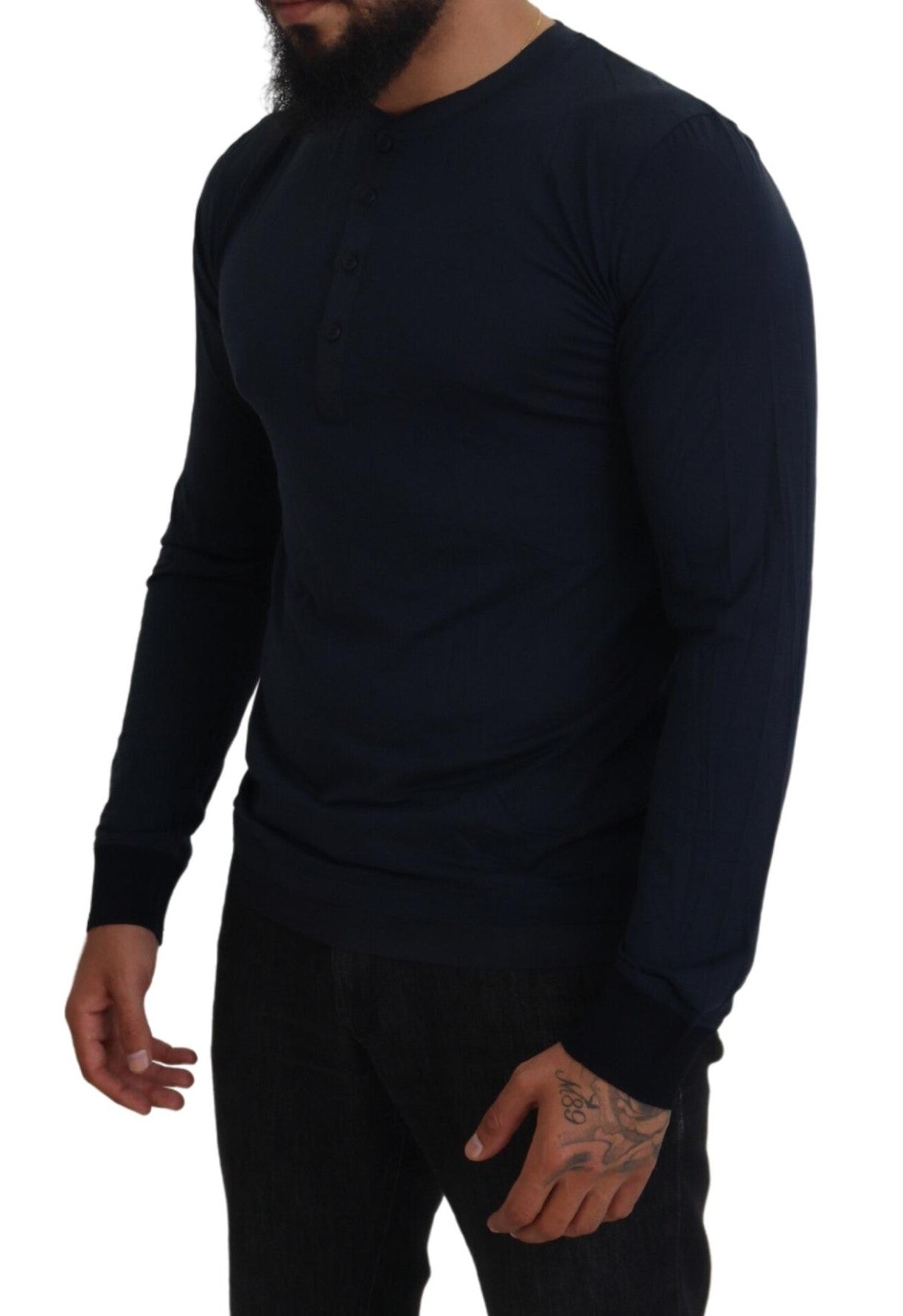 Pull Dolce & Gabbana en coton bleu à col rond et boutons