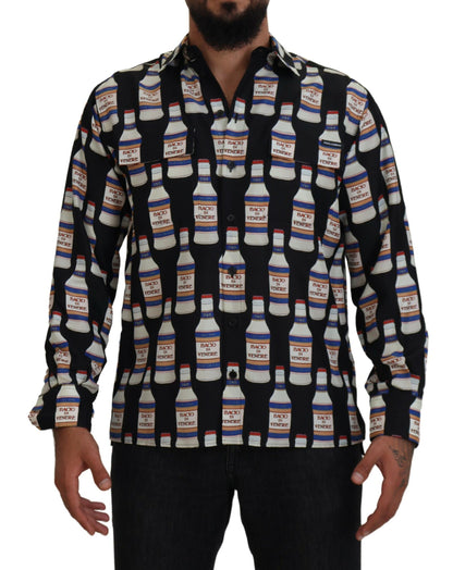 Chemise décontractée homme à col en soie imprimée noire Dolce & Gabbana