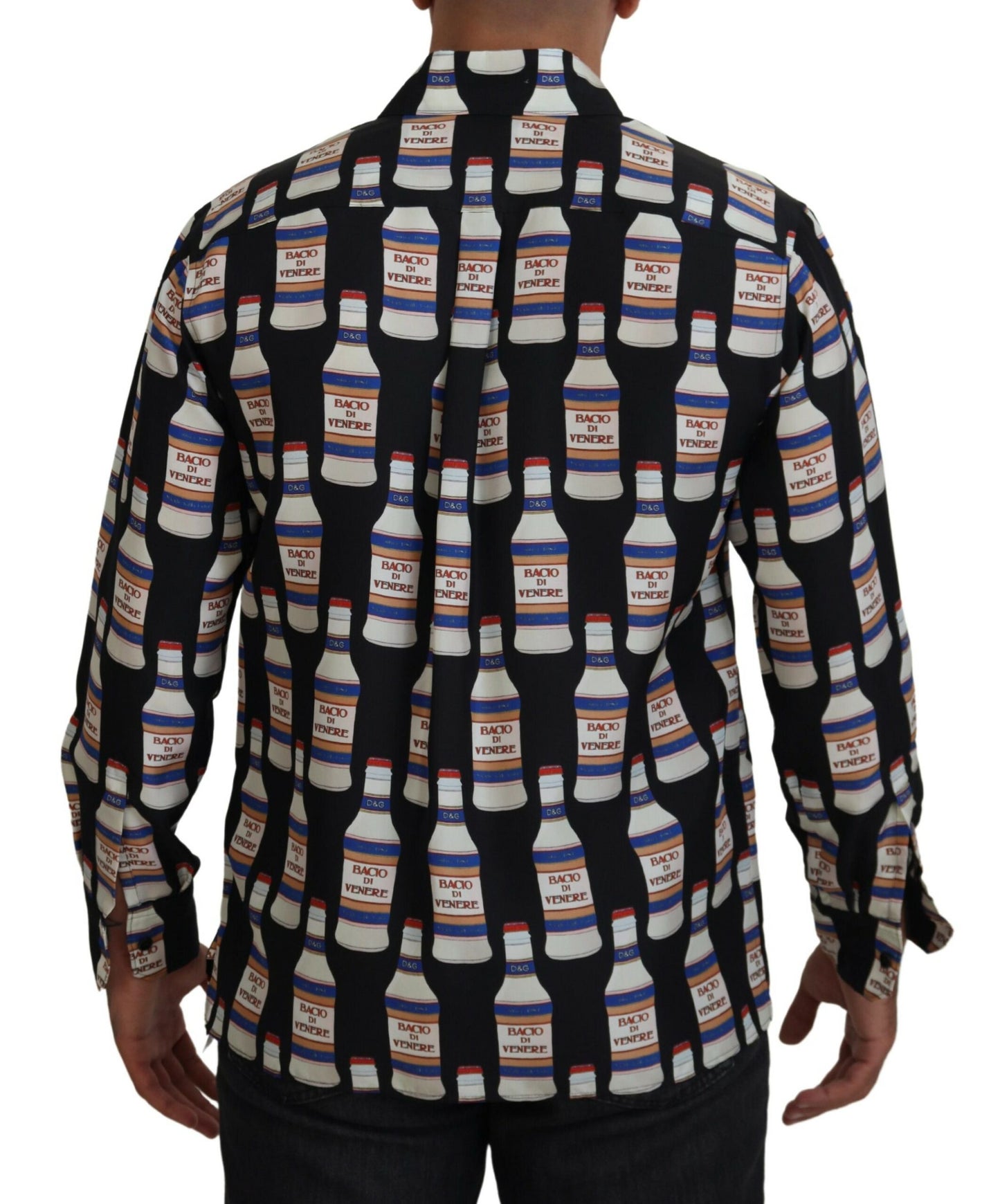 Chemise décontractée homme à col en soie imprimée noire Dolce & Gabbana