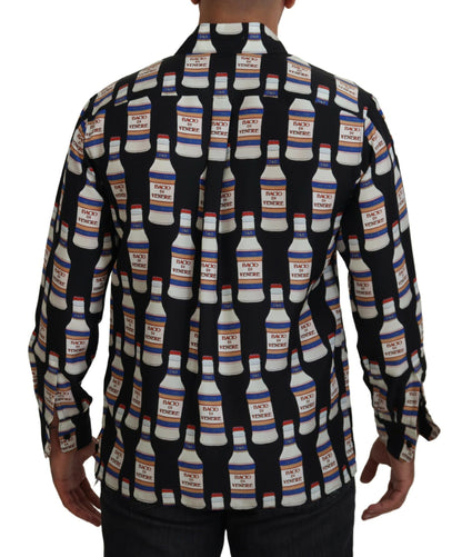 Chemise décontractée homme à col en soie imprimée noire Dolce & Gabbana